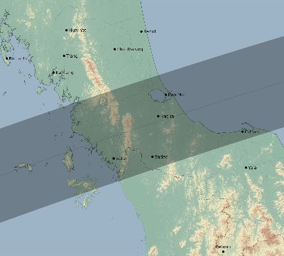 Map of the eclipse path across Thailand on 04/18/2740