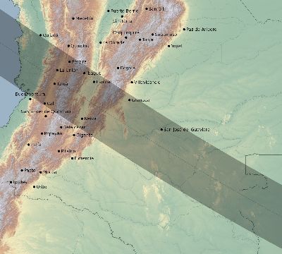 Map of the eclipse path across Colombia on 10/12/2740