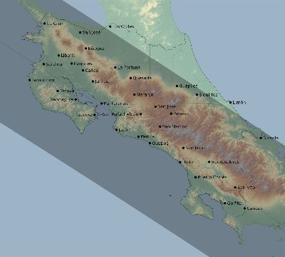 Map of the eclipse path across Costa Rica on 10/12/2740