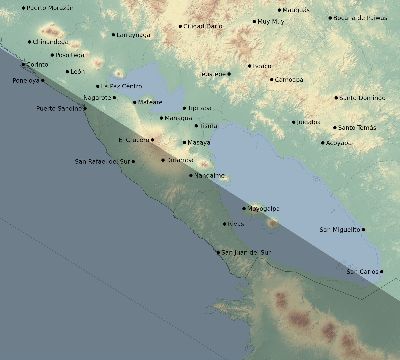 Map of the eclipse path across Nicaragua on 10/12/2740
