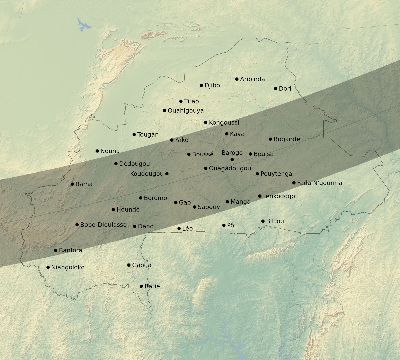Map of the eclipse path across Burkina Faso on 02/16/2743
