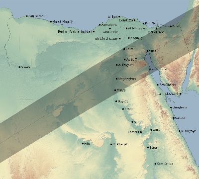 Map of the eclipse path across Egypt on 02/16/2743
