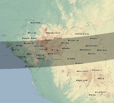 Map of the eclipse path across Guinea on 02/16/2743