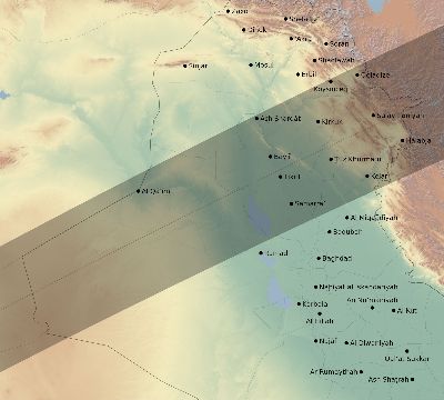 Map of the eclipse path across Iraq on 02/16/2743