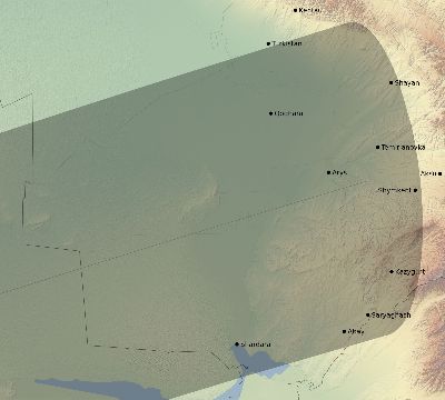 Map of the eclipse path across Kazakhstan on 02/16/2743