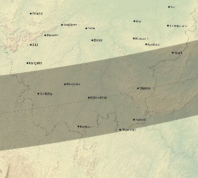 Map of the eclipse path across Mali on 02/16/2743