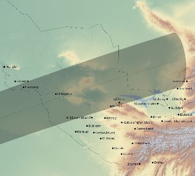 Map of the eclipse path across Uzbekistan on 02/16/2743