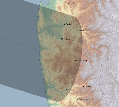 Map of the eclipse path across Chile on 08/12/2743