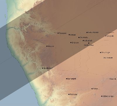 Map of the eclipse path across Namibia on 02/05/2744