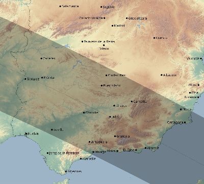 Map of the eclipse path across Spain on 07/31/2744