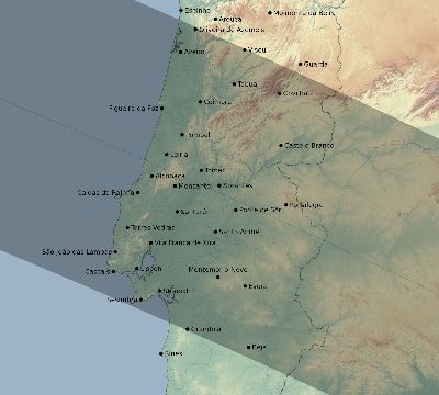 Map of the eclipse path across Portugal on 07/31/2744