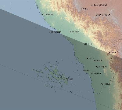 Map of the eclipse path across Saudi Arabia on 07/31/2744