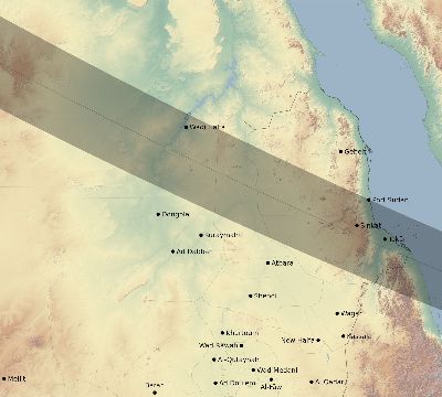 Map of the eclipse path across Sudan on 07/31/2744