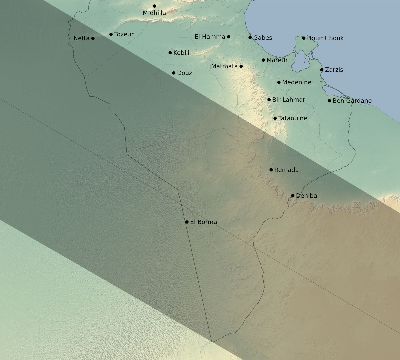 Map of the eclipse path across Tunisia on 07/31/2744