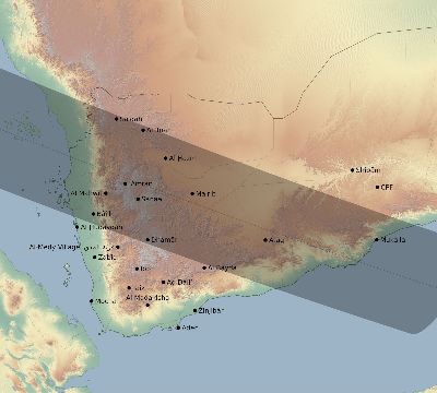 Map of the eclipse path across Yemen on 07/31/2744
