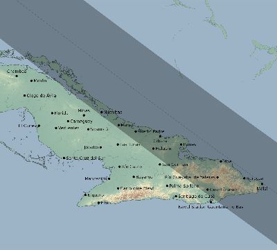 Map of the eclipse path across Cuba on 12/04/2746