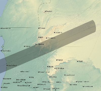 Map of the eclipse path across Mauritania on 12/04/2746