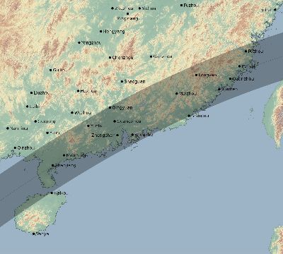 Map of the eclipse path across China on 05/31/2747