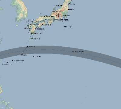 Map of the eclipse path across Japan on 05/31/2747