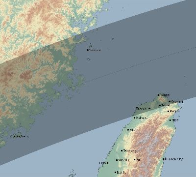 Map of the eclipse path across Taiwan on 05/31/2747