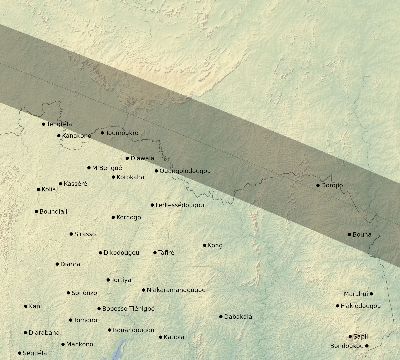 Map of the eclipse path across Côte d'Ivoire (Ivory Coast) on 11/24/2747