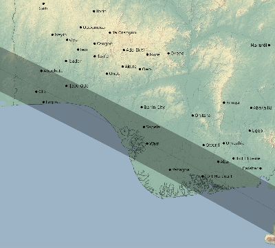 Map of the eclipse path across Nigeria on 11/24/2747