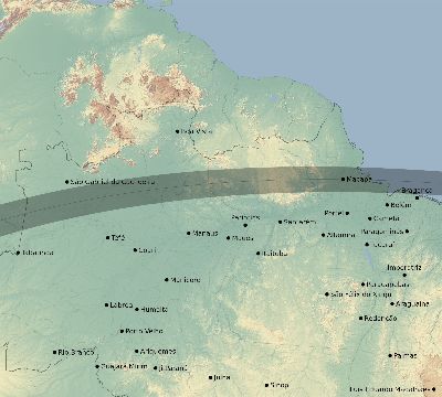 Map of the eclipse path across Brazil on 03/30/2750
