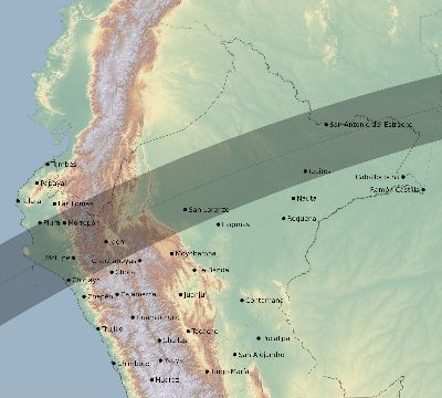 Map of the eclipse path across Peru on 03/30/2750