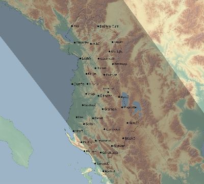 Map of the eclipse path across Albania on 09/22/2750
