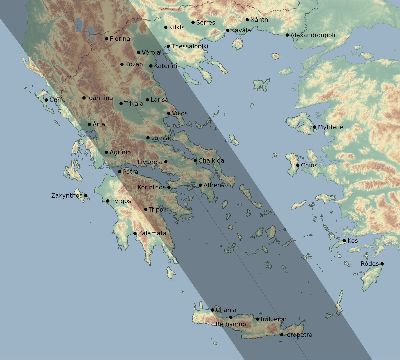Map of the eclipse path across Greece on 09/22/2750