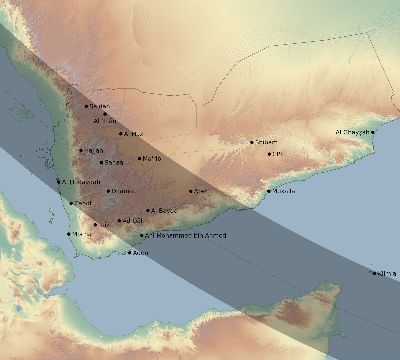 Map of the eclipse path across Yemen on 09/22/2750