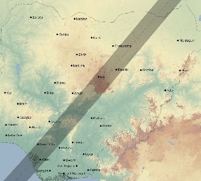 Map of the eclipse path across Nigeria on 03/19/2751