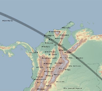 Map of the eclipse path across Colombia on 09/11/2751