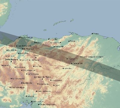 Map of the eclipse path across Honduras on 09/11/2751