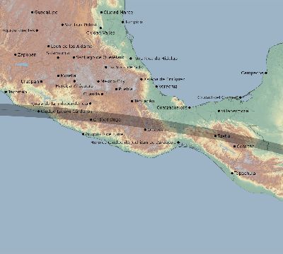 Map of the eclipse path across Mexico on 09/11/2751
