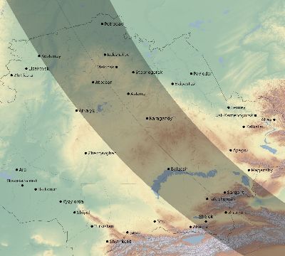 Map of the eclipse path across Kazakhstan on 07/22/2753