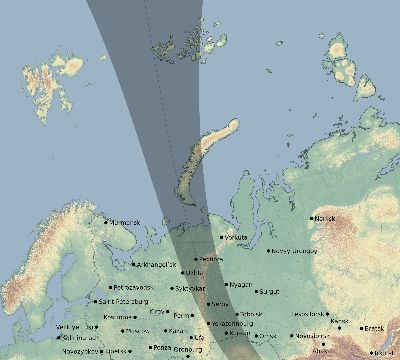 Map of the eclipse path across Russia on 07/22/2753