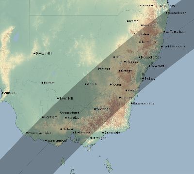 Map of the eclipse path across Australia on 01/15/2754