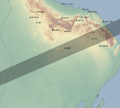 Map of the eclipse path across Oman on 07/12/2754
