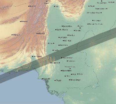 Map of the eclipse path across Pakistan on 07/12/2754
