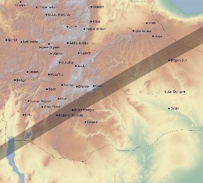 Map of the eclipse path across Ethiopia on 01/04/2755