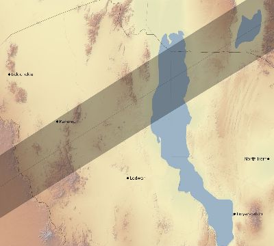 Map of the eclipse path across Kenya on 01/04/2755
