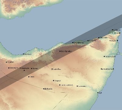 Map of the eclipse path across Somalia on 01/04/2755
