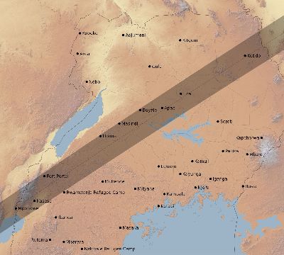 Map of the eclipse path across Uganda on 01/04/2755