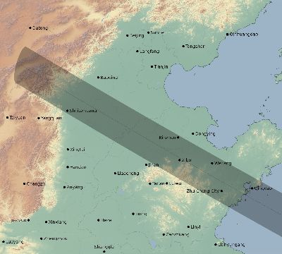 Map of the eclipse path across China on 12/25/2755