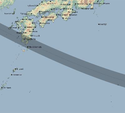 Map of the eclipse path across Japan on 12/25/2755