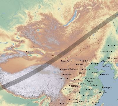 Map of the eclipse path across China on 05/10/2757