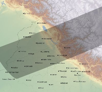 Map of the eclipse path across India on 05/10/2757