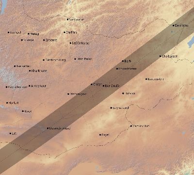 Map of the eclipse path across Mongolia on 05/10/2757