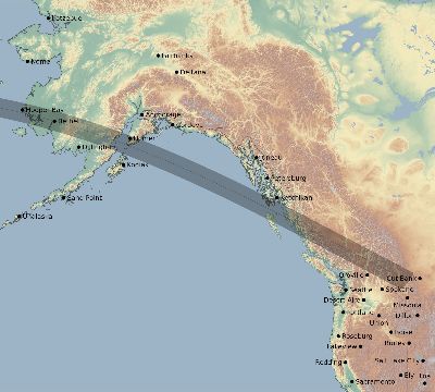 Map of the eclipse path across United States on 05/10/2757